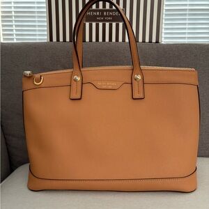 Henri Bendel Camel Leather Handbag/Tote with Gold Accents